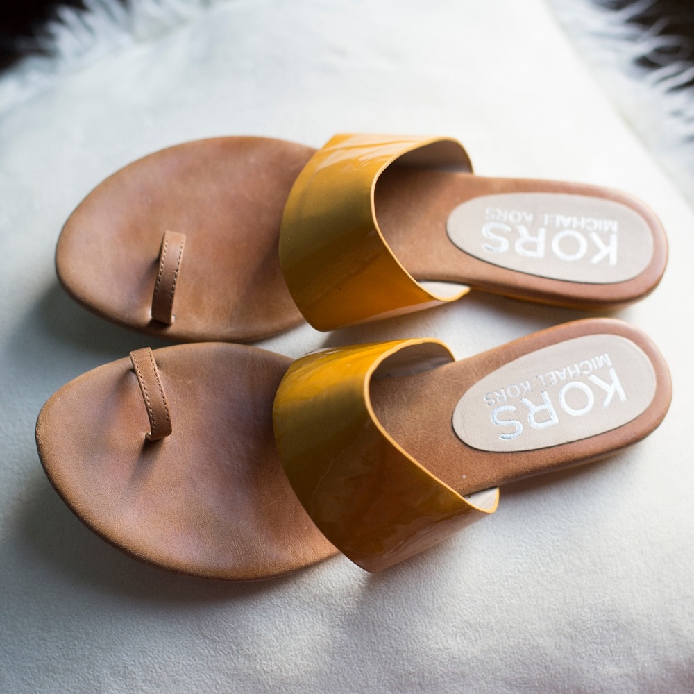 Michael Kors Leather Sole Yellow Spring Slides
